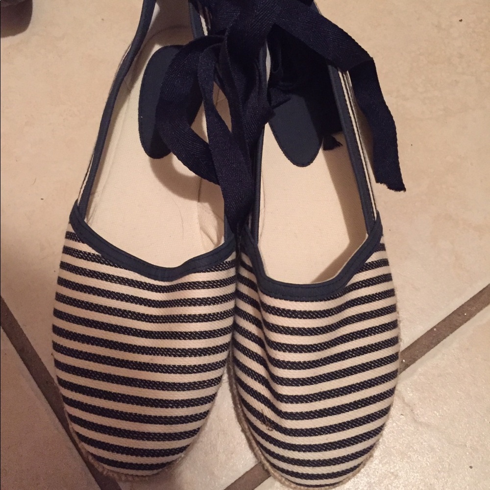 Lace Up Navy and White Stripe Espadrilles